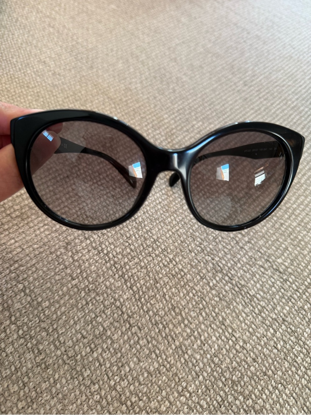 Prada SPR 230 black silver signature cat eye sunglasses 56/20 - Authentic